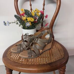 Clarks Khaki Strappy Wedge Sandals